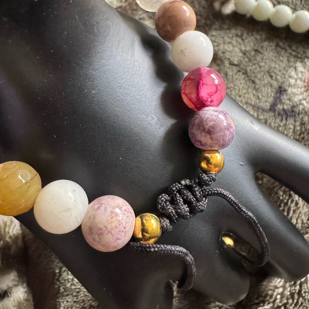 Pink and White Beaded Bracelet with Textured Design